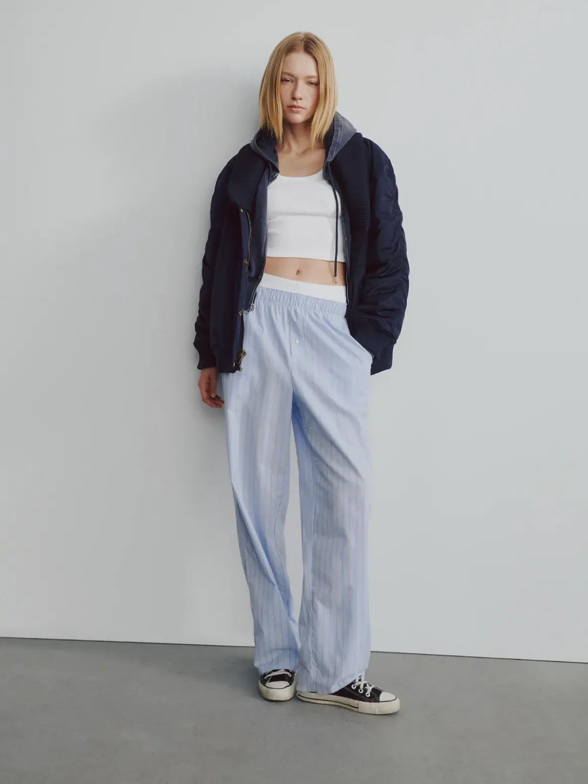 Oversized Knit-Trim Bomber Jacket