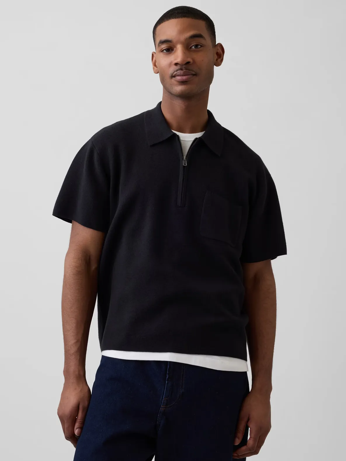 Oversized Quarter-Zip Pocket Polo Sweater