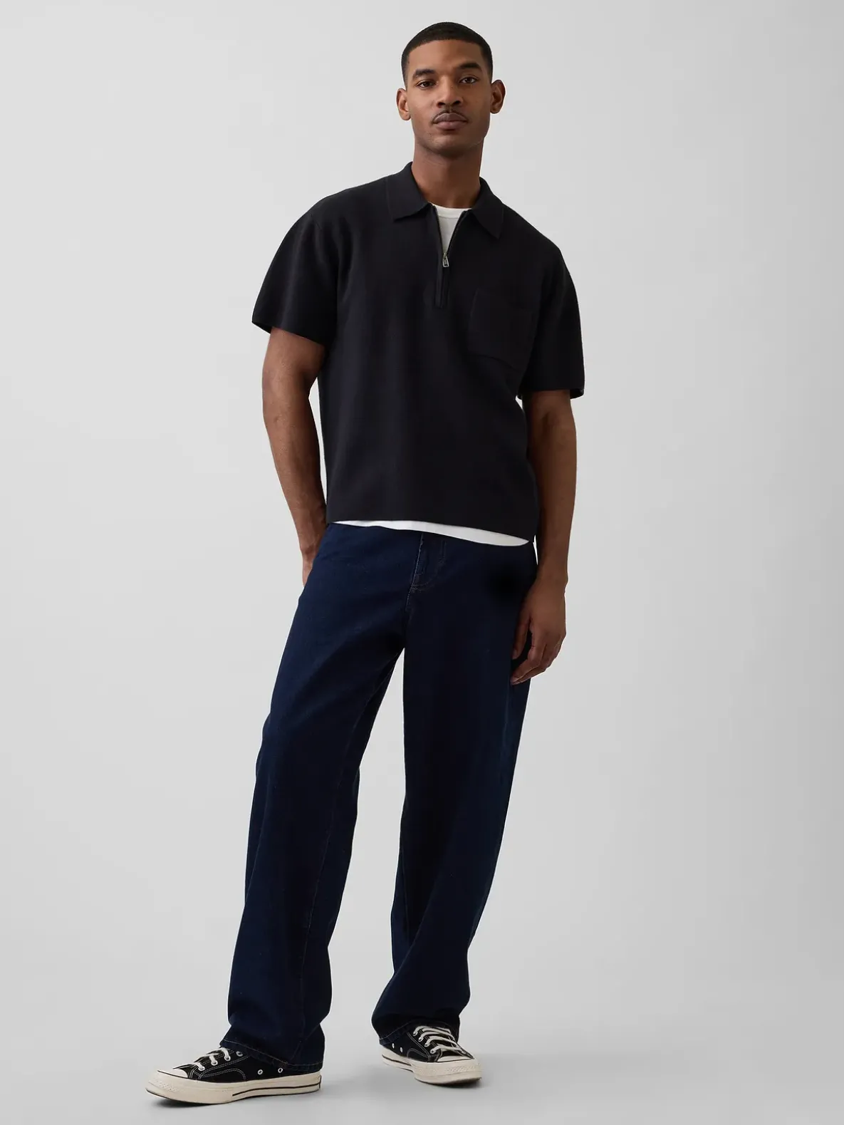 Oversized Quarter-Zip Pocket Polo Sweater