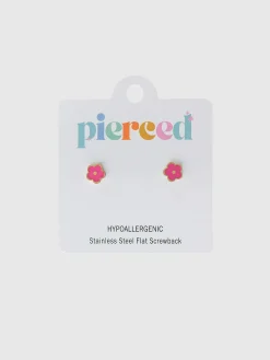 Pierced Co Hot Pink Flower Screwback Earrings