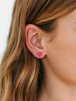 Pierced Co Hot Pink Flower Screwback Earrings
