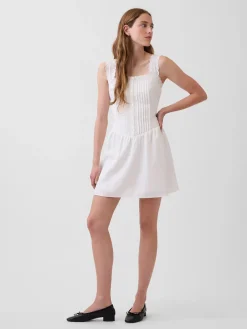 Pintuck Drop-Waist Mini Dress