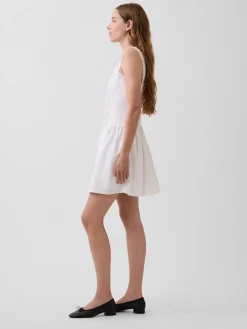 Pintuck Drop-Waist Mini Dress
