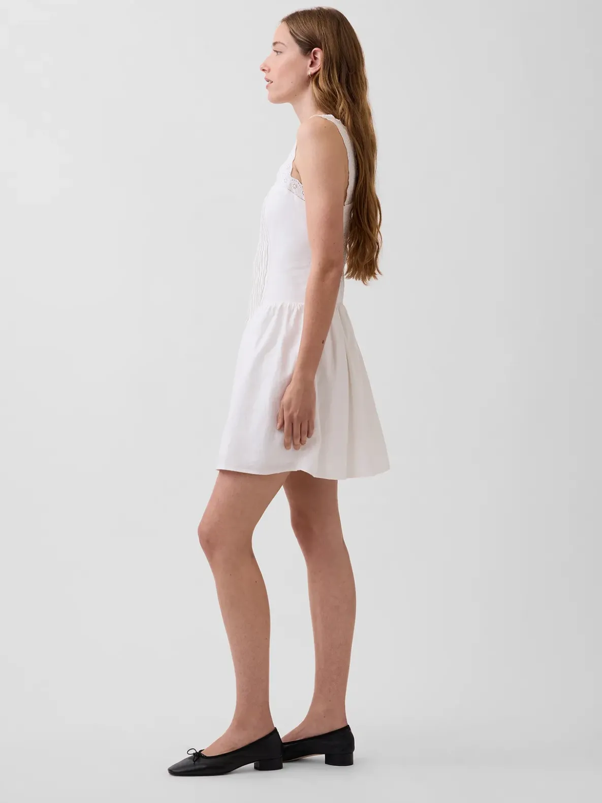 Pintuck Drop-Waist Mini Dress