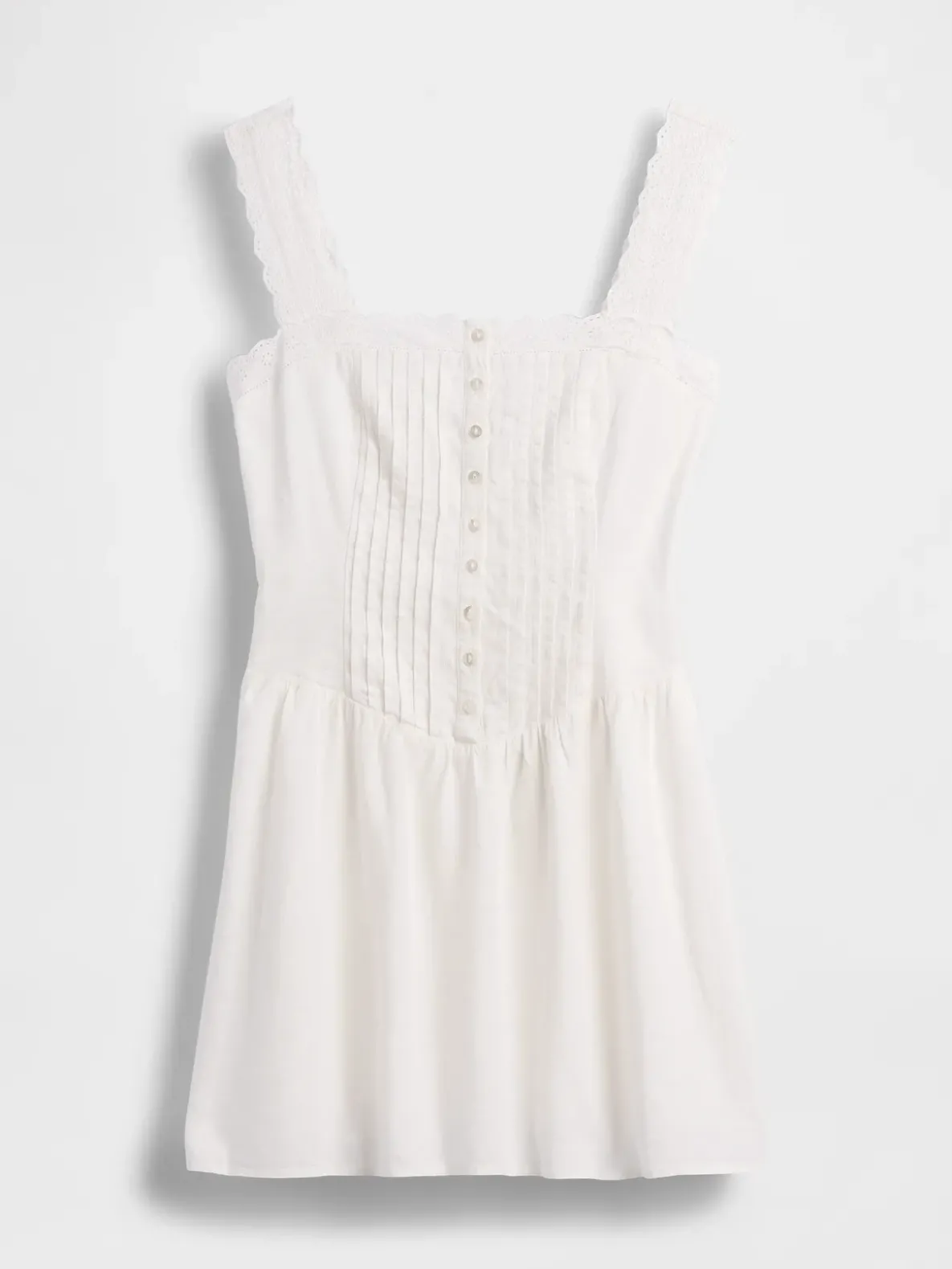 Pintuck Drop-Waist Mini Dress