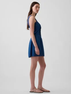 Pintuck Drop-Waist Mini Dress