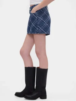 Plaid Denim Mini Skirt