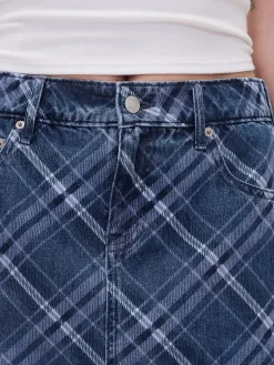 Plaid Denim Mini Skirt