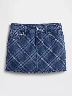 Plaid Denim Mini Skirt