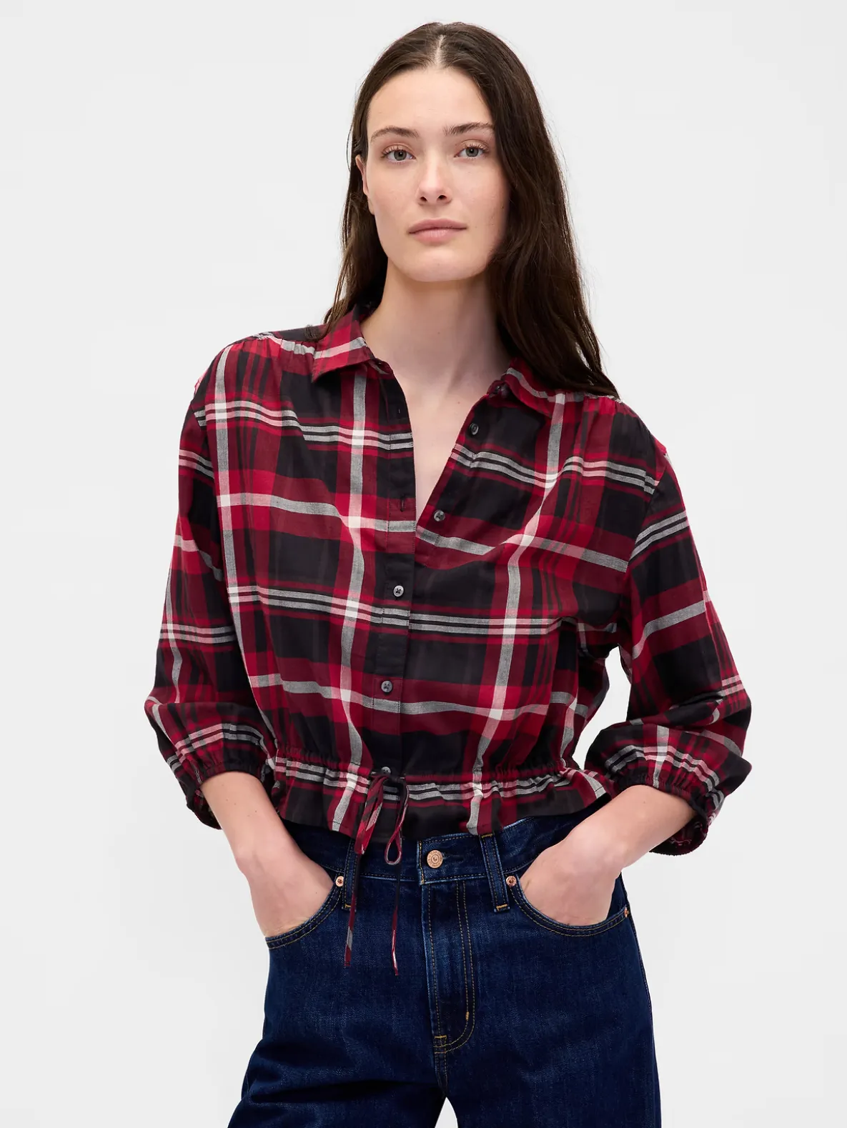 Plaid Tie-Waist Top