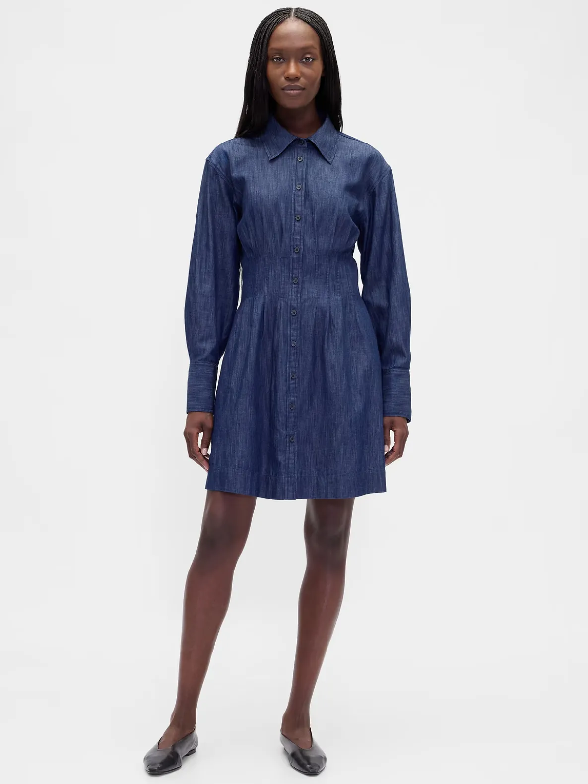 Pleated Mini Shirtdress