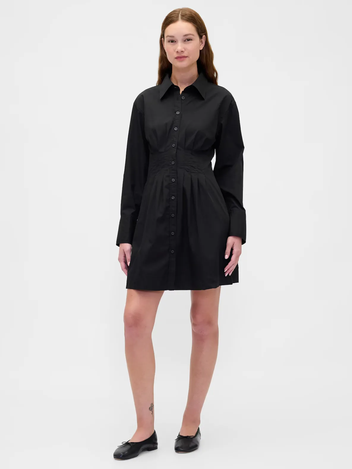 Pleated Mini Shirtdress