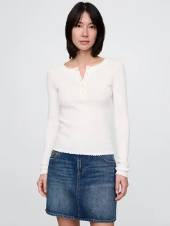 Pointelle Henley Sweater Top