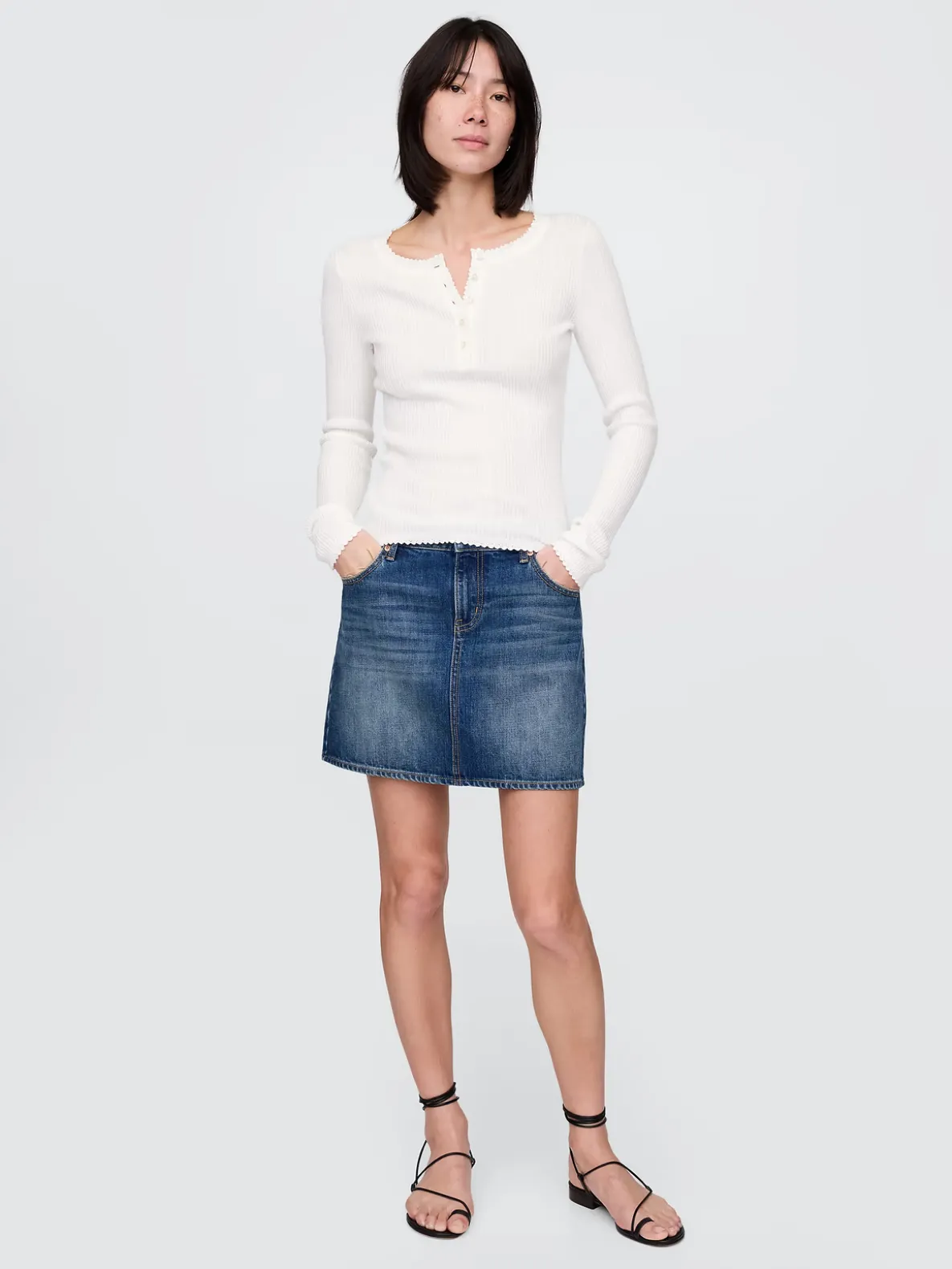Pointelle Henley Sweater Top