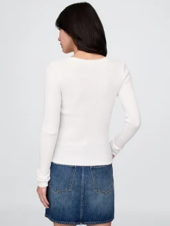 Pointelle Henley Sweater Top