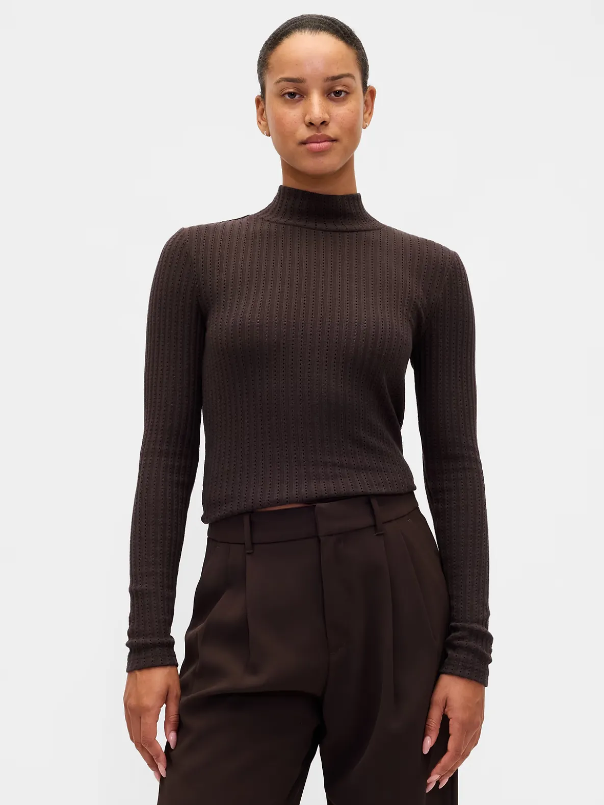Pointelle Rib Crop Turtleneck