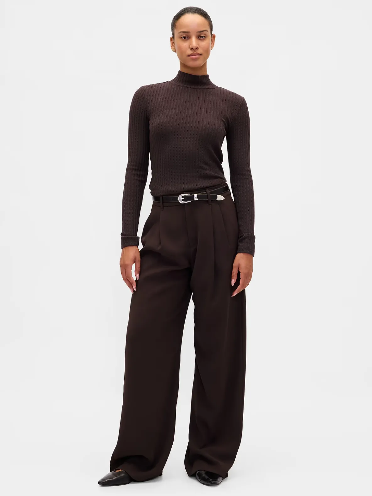 Pointelle Rib Crop Turtleneck