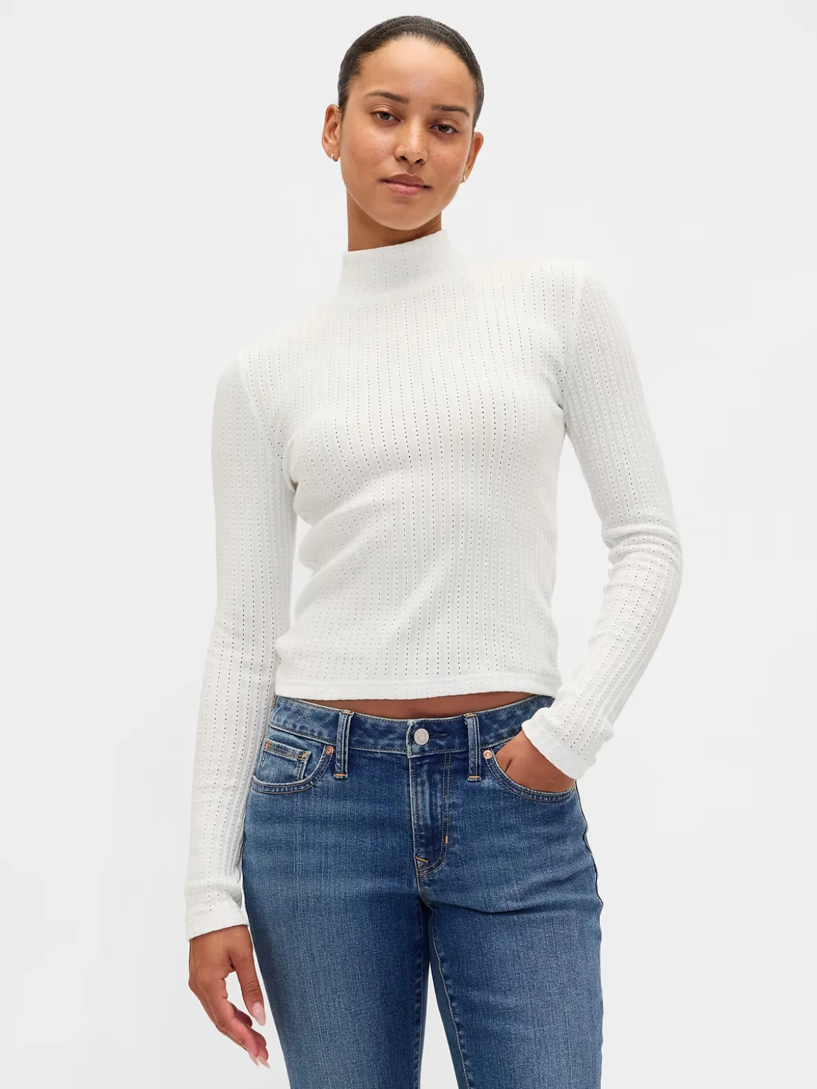 Pointelle Rib Crop Turtleneck