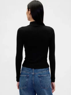 Pointelle Rib Crop Turtleneck