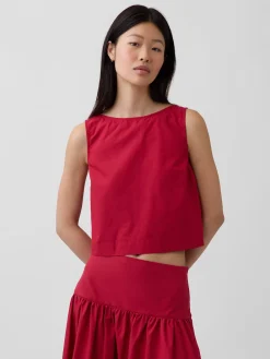 Poplin Boatneck Shell Tank Top