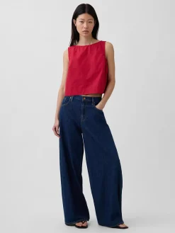 Poplin Boatneck Shell Tank Top