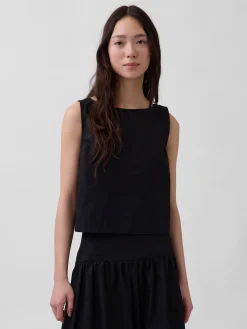 Poplin Boatneck Shell Tank Top