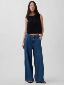 Poplin Boatneck Shell Tank Top