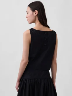 Poplin Boatneck Shell Tank Top
