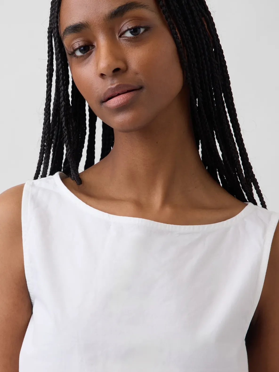 Poplin Boatneck Shell Tank Top