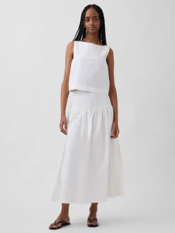 Poplin Boatneck Shell Tank Top