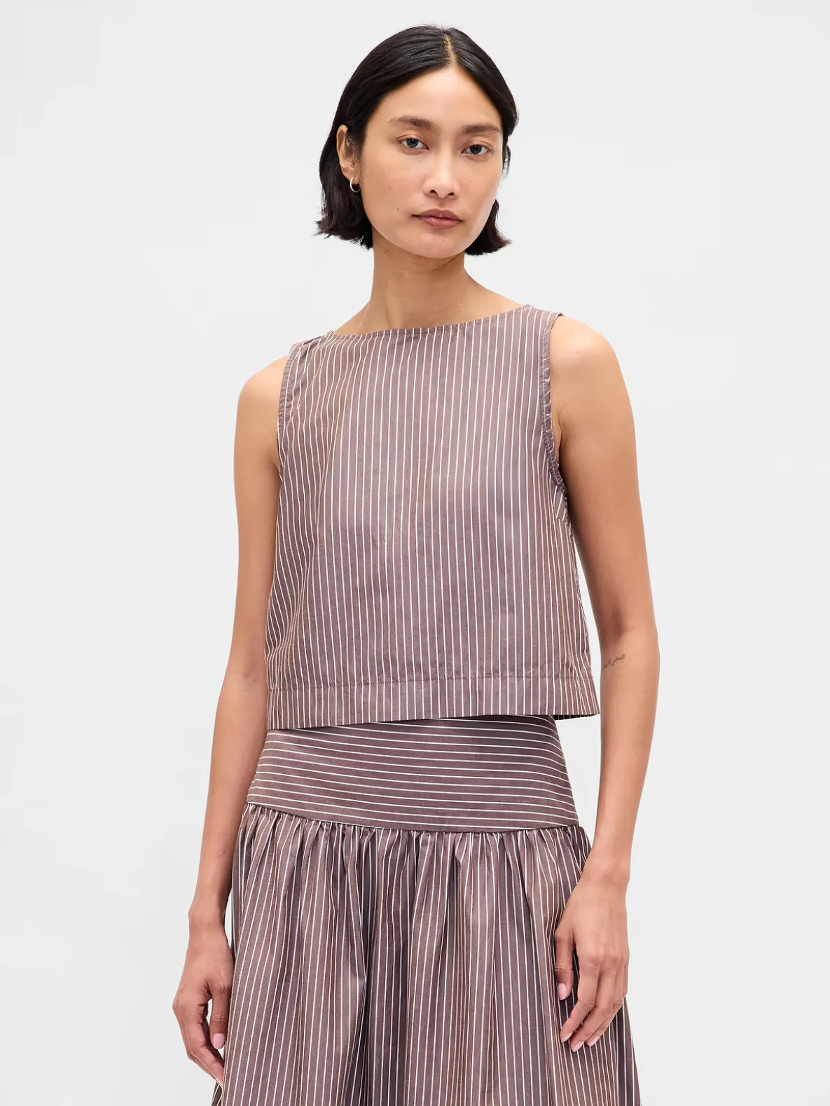 Poplin Boatneck Shell Tank Top