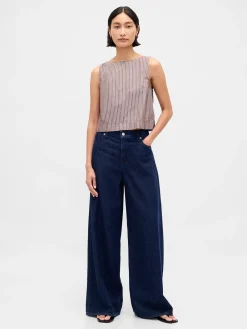 Poplin Boatneck Shell Tank Top