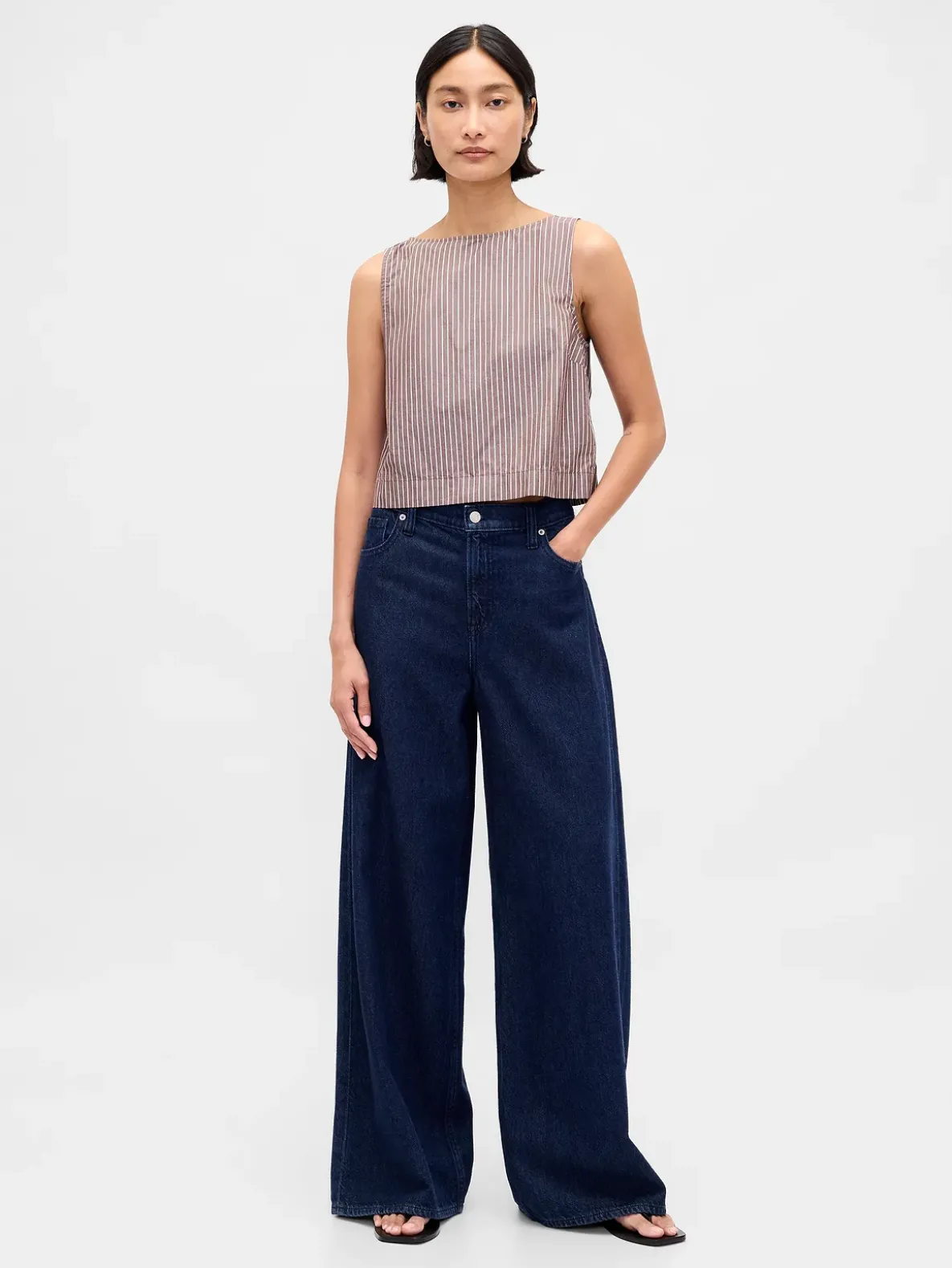 Poplin Boatneck Shell Tank Top
