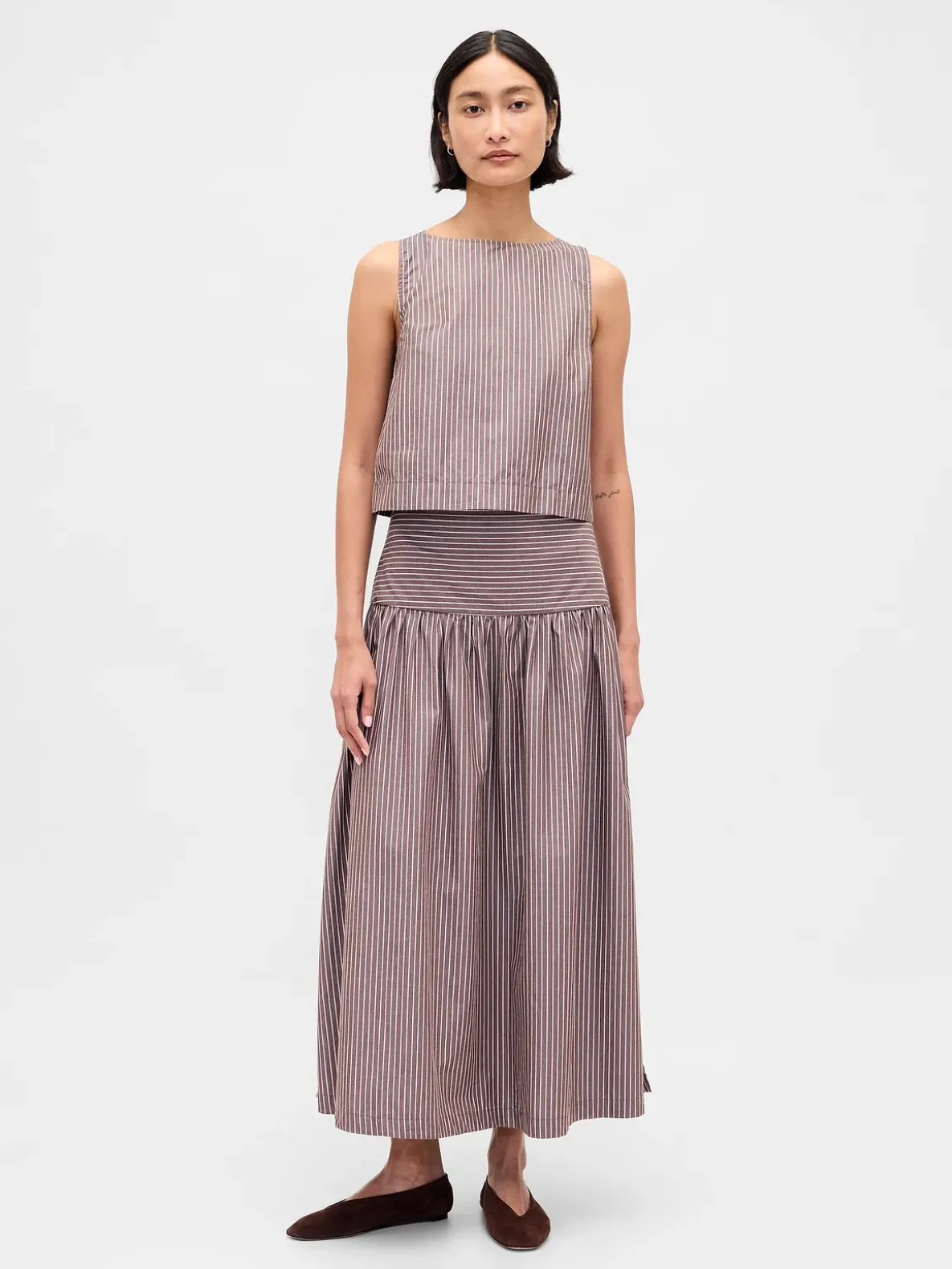 Poplin Boatneck Shell Tank Top