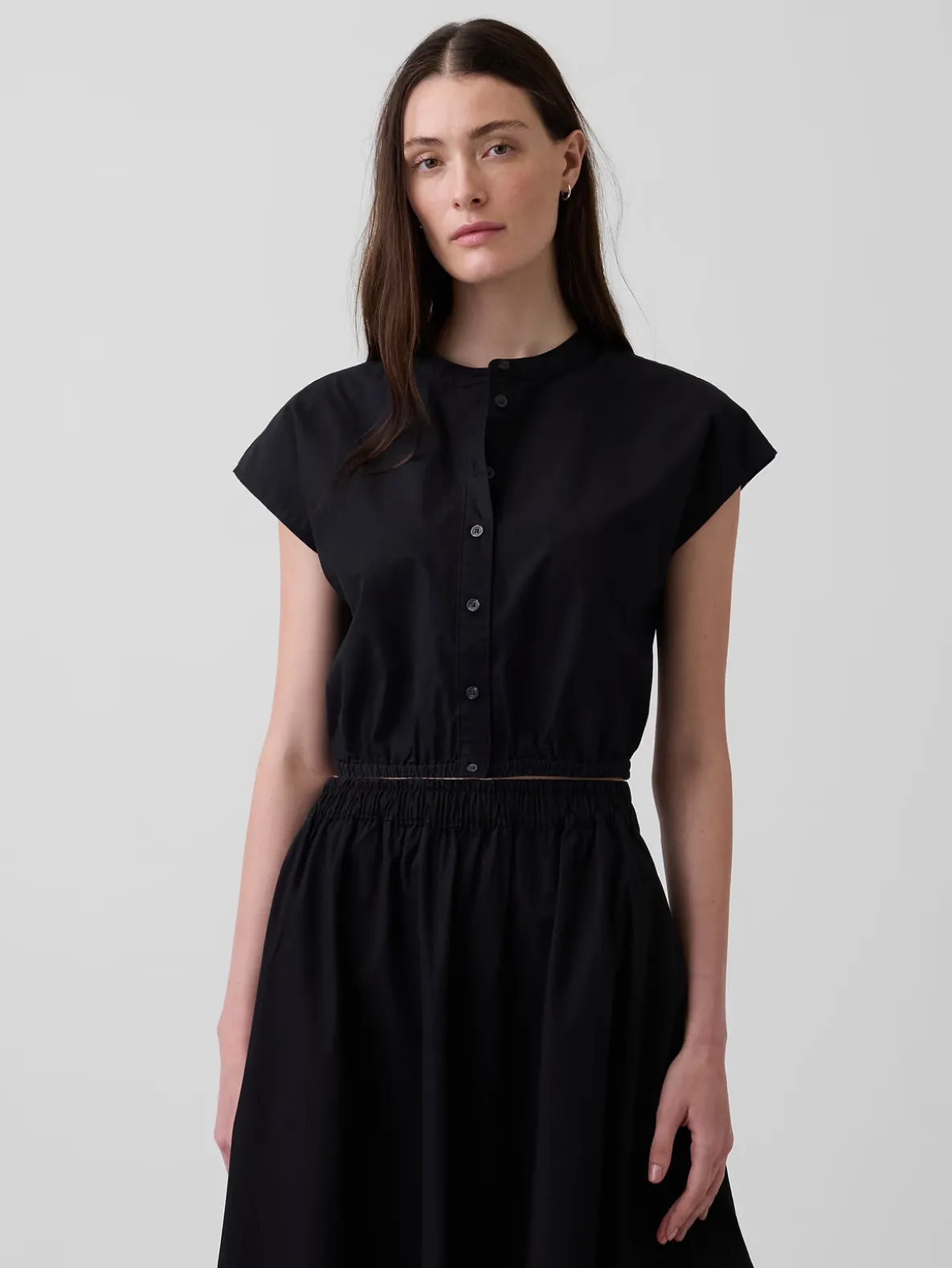 Poplin Cap-Sleeve Crop Shirt