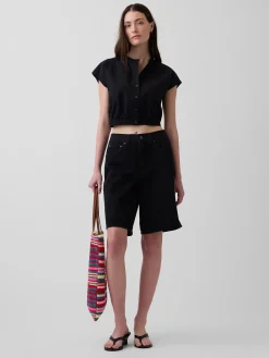 Poplin Cap-Sleeve Crop Shirt