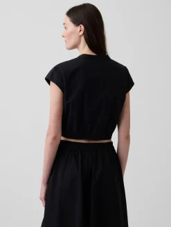 Poplin Cap-Sleeve Crop Shirt
