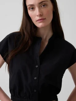 Poplin Cap-Sleeve Crop Shirt