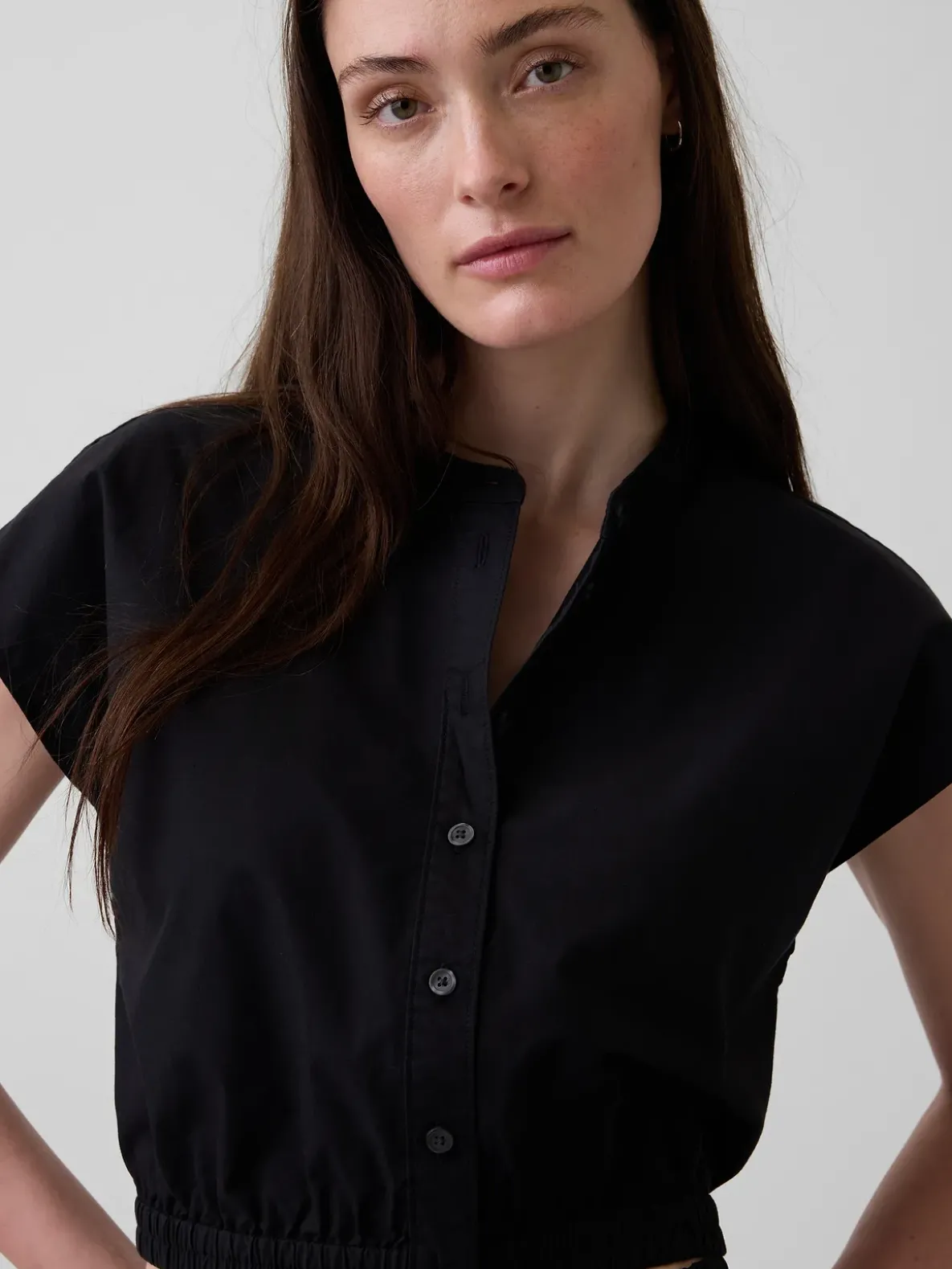 Poplin Cap-Sleeve Crop Shirt