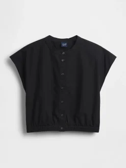 Poplin Cap-Sleeve Crop Shirt