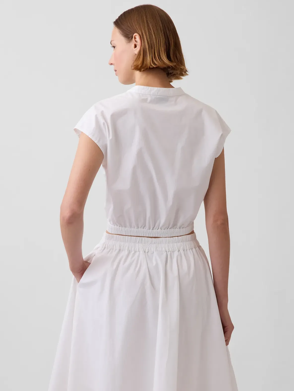 Poplin Cap-Sleeve Crop Shirt