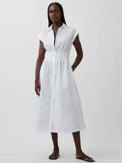 Poplin Cinched Midi Shirtdress