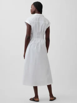 Poplin Cinched Midi Shirtdress
