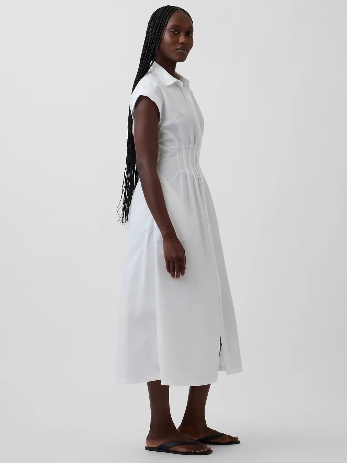 Poplin Cinched Midi Shirtdress