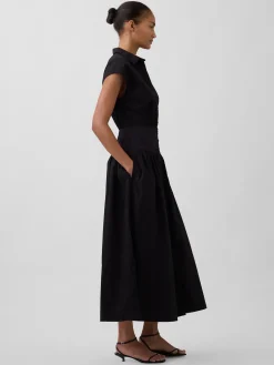 Poplin Drop-Waist Maxi Shirtdress
