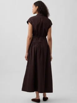 Poplin Drop-Waist Maxi Shirtdress