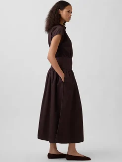 Poplin Drop-Waist Maxi Shirtdress