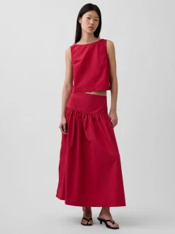 Poplin Drop-Waist Maxi Skirt