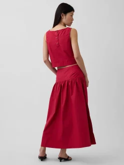 Poplin Drop-Waist Maxi Skirt