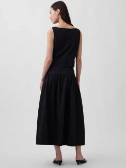 Poplin Drop-Waist Maxi Skirt
